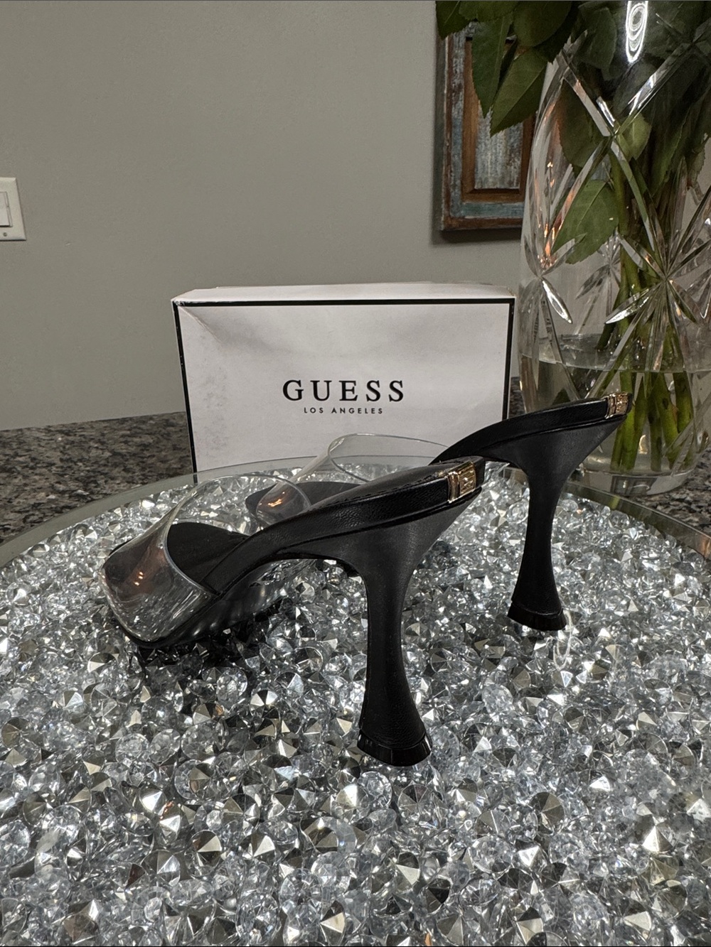 GUESS Hambree Black Heeled Mule with Clear PVC Strap NEW 6.5 - Picture 7 of 14